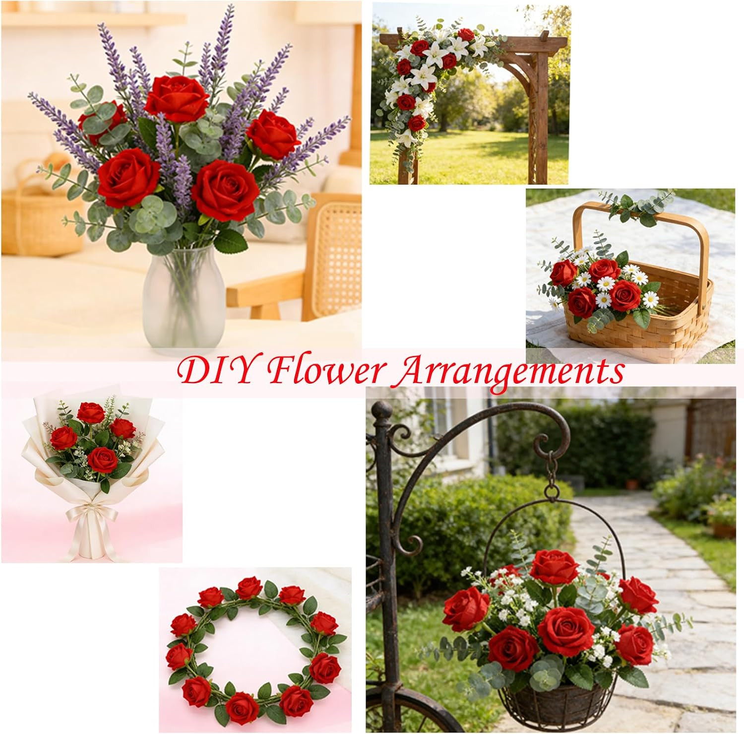 Roses Artificial Flowers, Fake Silk Roses with Stems for Valentine’s Day Mother’