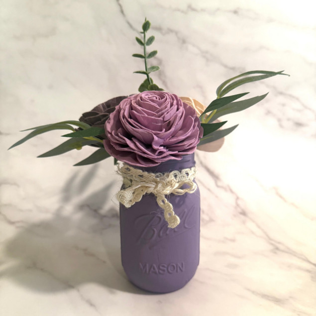 Sola Wood Ivory Purple Rose Flower Centerpiece Mason Jar Arrangement Gift Decor