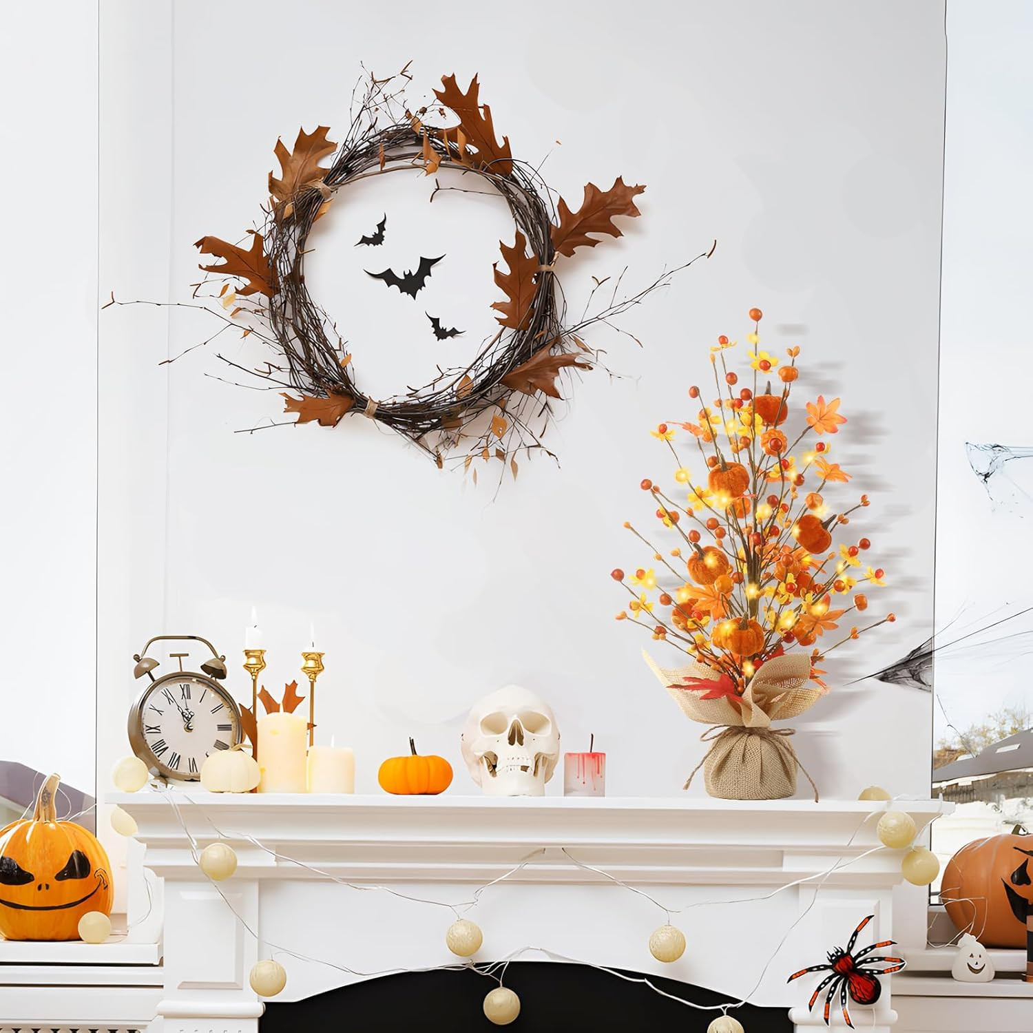 Fall Decor, 18 Inch Artificial Red Berry/Maple Leaf/Pumpkin Tree Tabletop Decora