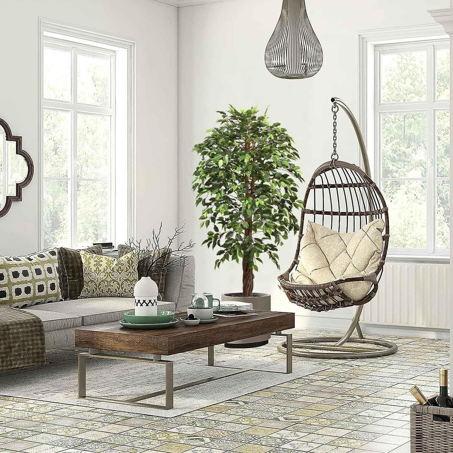 6ft Faux Ficus Silk Tree with Pot for Indoor Outdoor