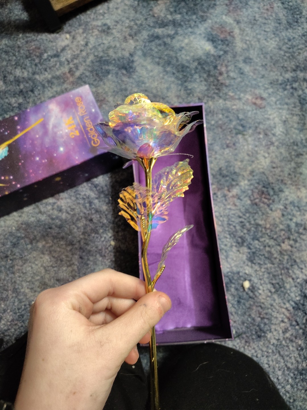 24K Gold Plated Galaxy Rose Artificial Forever Rose In Original Box