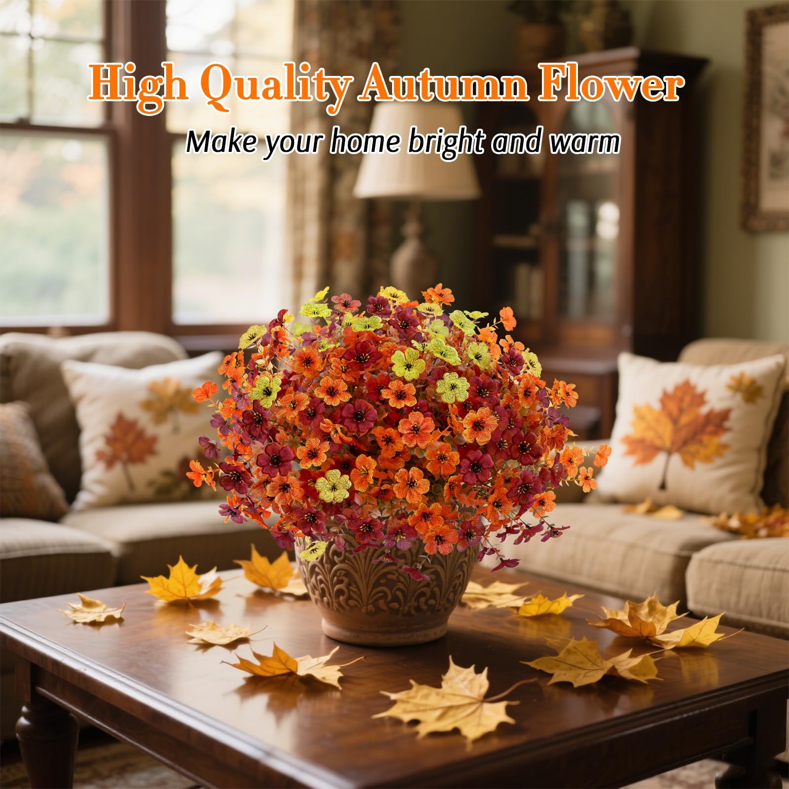 12 Bundles Artificial Fall Flowers Faux Mums for Outdoor Indoor, Artificial P…