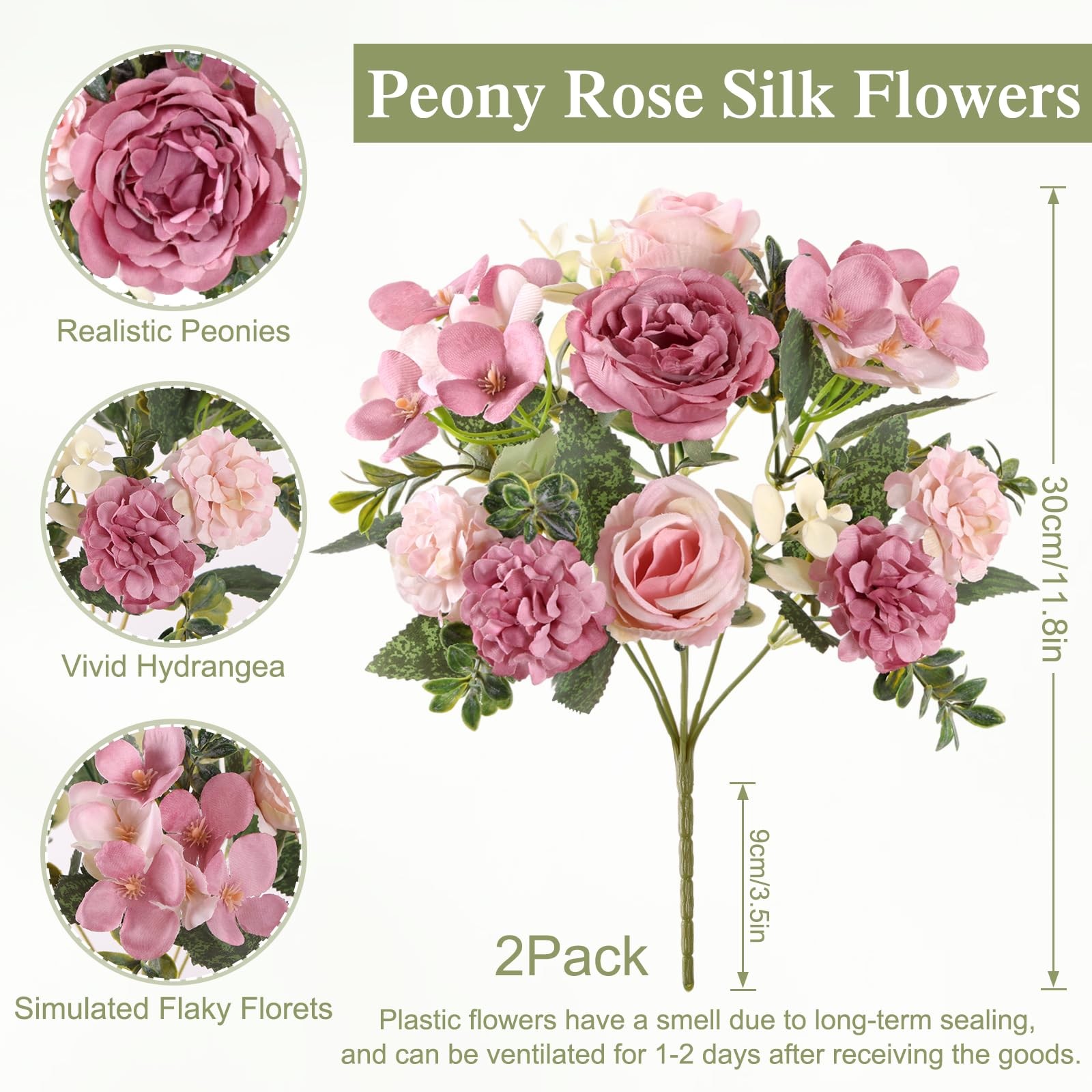 2 Packs Peonies Artificial Flowers Silk Pink Purple Artificial Peonies Bouque…