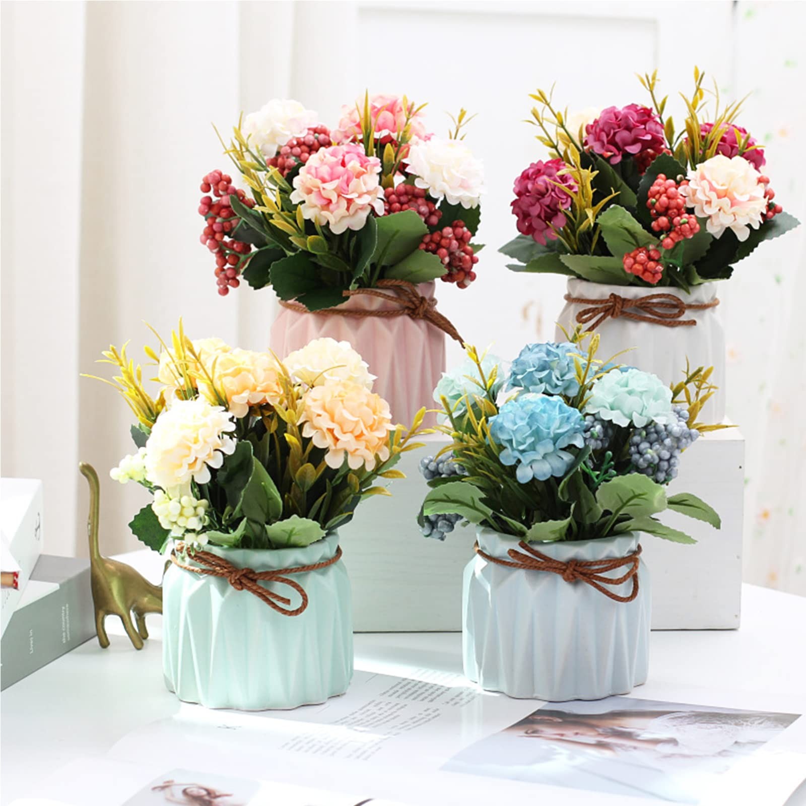 Fake Flowers in Vase for Centerpieces: 4 PCS Small Artificial Hydrangea with …