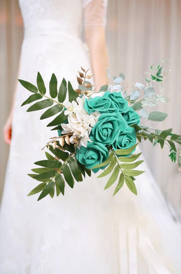 100 PCS Artificial Flowers Foam Fake Roses DIY Wedding Home Decor Teal Green