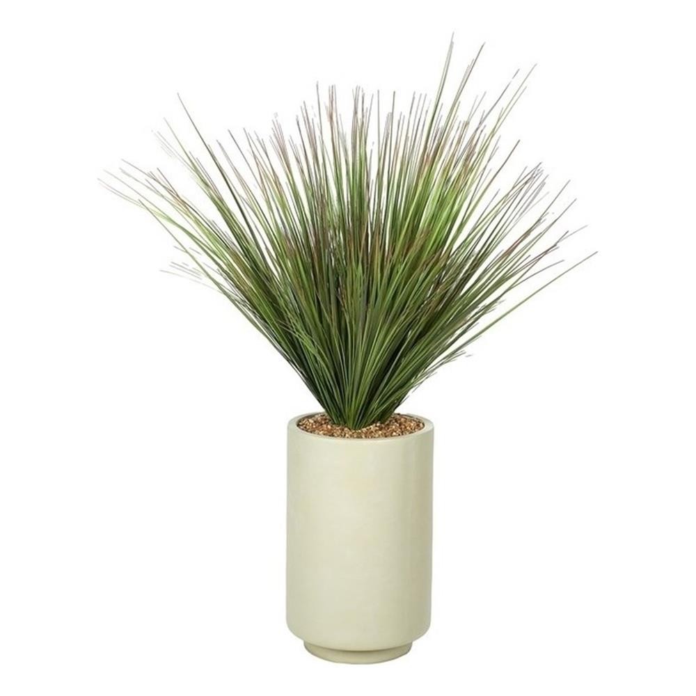 Pemberly Row Contemporary 56″ Faux Onion Grass in Beige Rainey Planter
