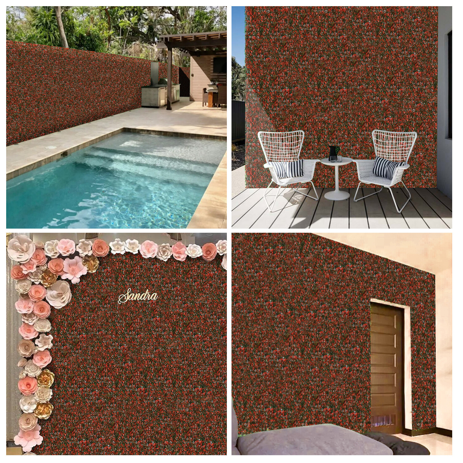 20″x20″ Artificial Red Buxus Mat Faux Fence Panel Wall Decor Ficus Plant Hedge