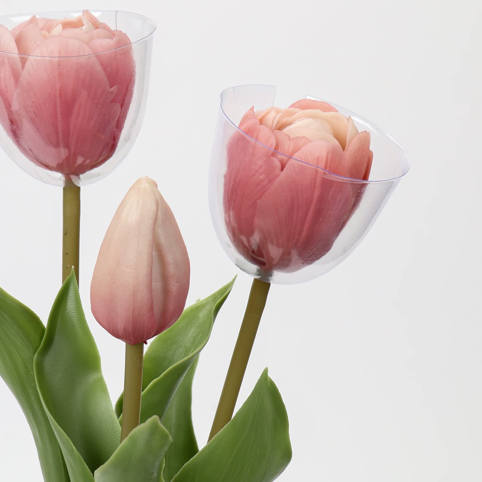 6 PCS Artificial Tulips Flowers Pink Real Touch Fake Latex 14″ Bouquet