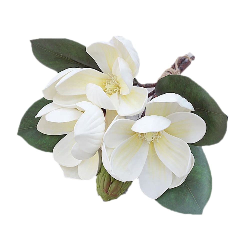 3Pcs White Silk Artificial Magnolia Flowers Bouquet 11 Inch L Size Decor