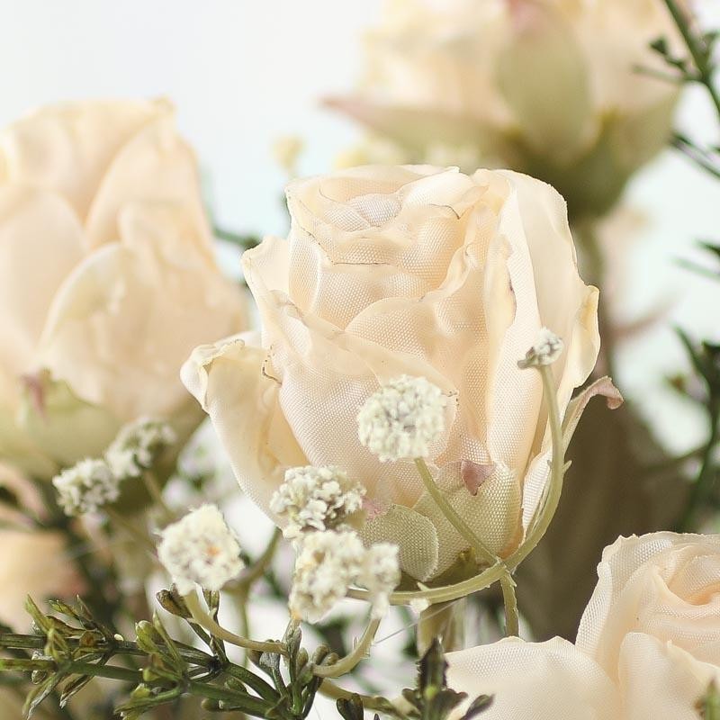 Factory Direct Craft Artificial Dried Pale Pink Antique Rose Bush for Home