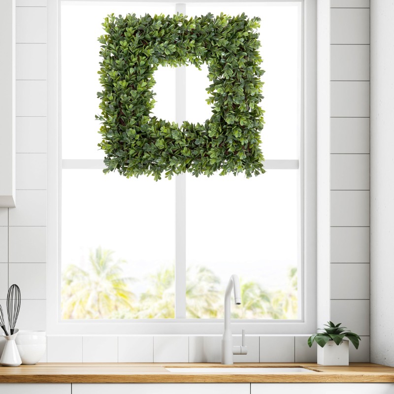 16.5-Inch Indoor/Outdoor Artificial Greenery Boxwood Wreath for Frontdoor