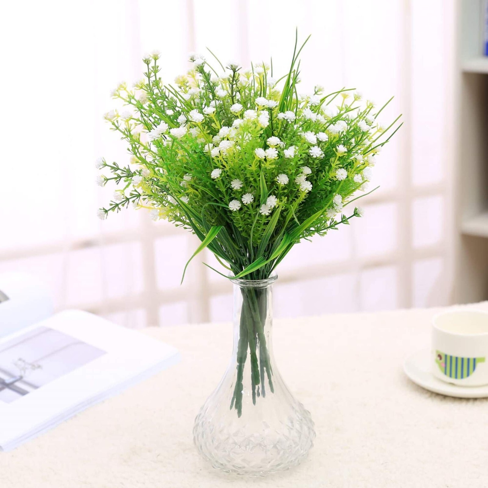 Outdoor Indoor Artificial Flowers Baby Breath Fake Flowers UV Resistant White