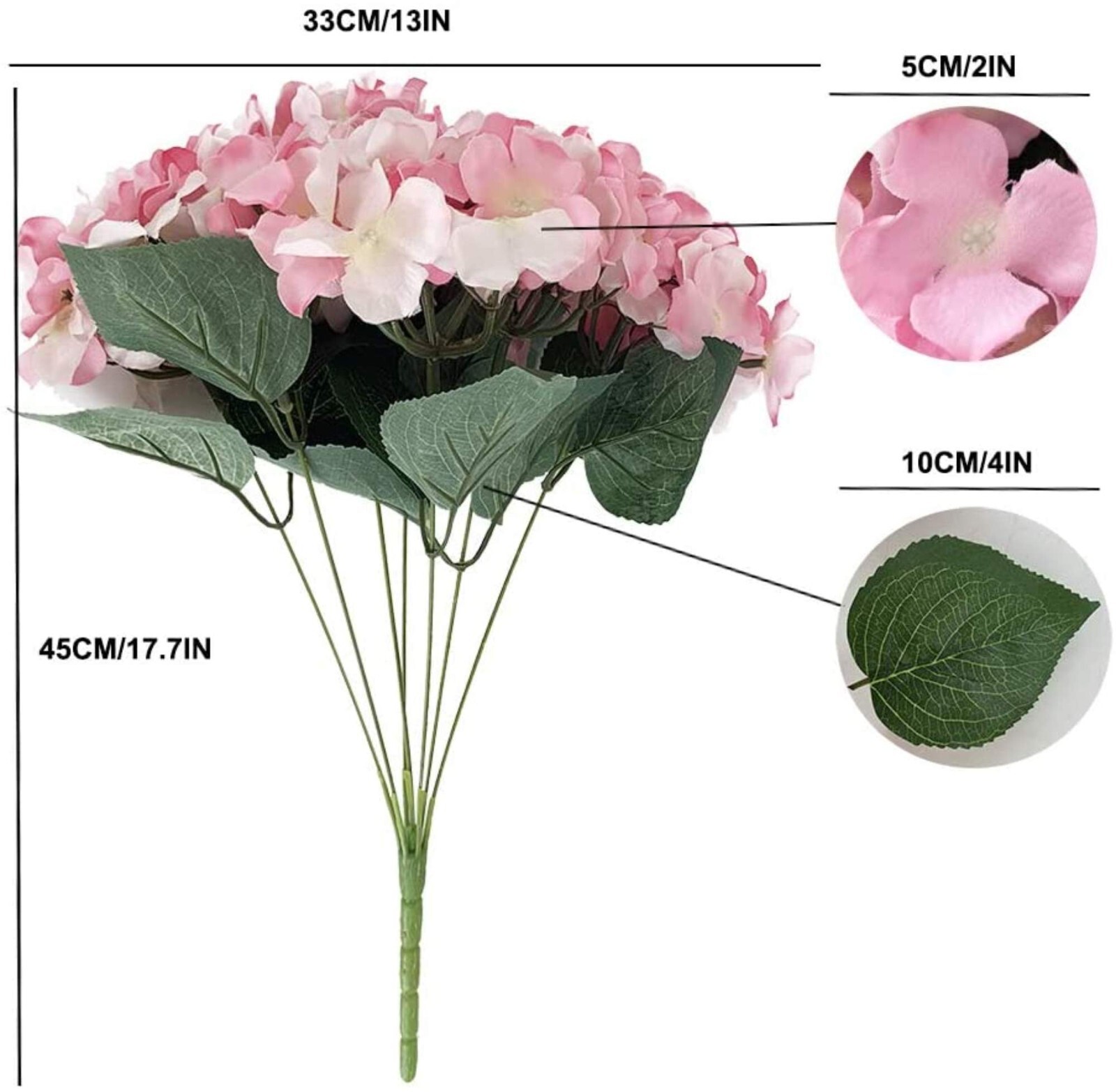 7 Big Head Artificial Hydrangea Flowers Fake Silk Bouquet Flower for Home Hotel