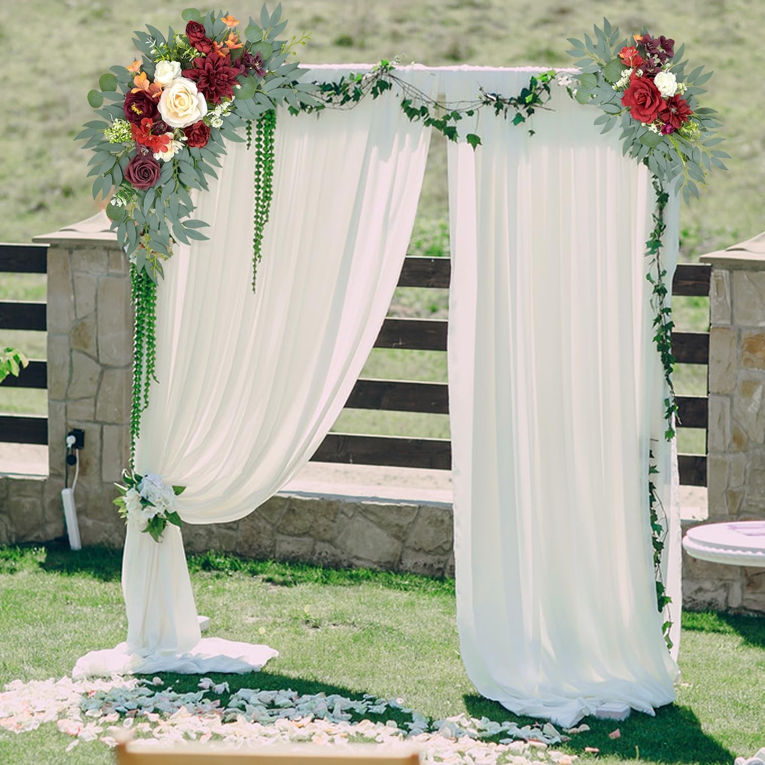 Burgundy Wedding Arch Flowers Artificial Floral Swag Backdrop Party Decor