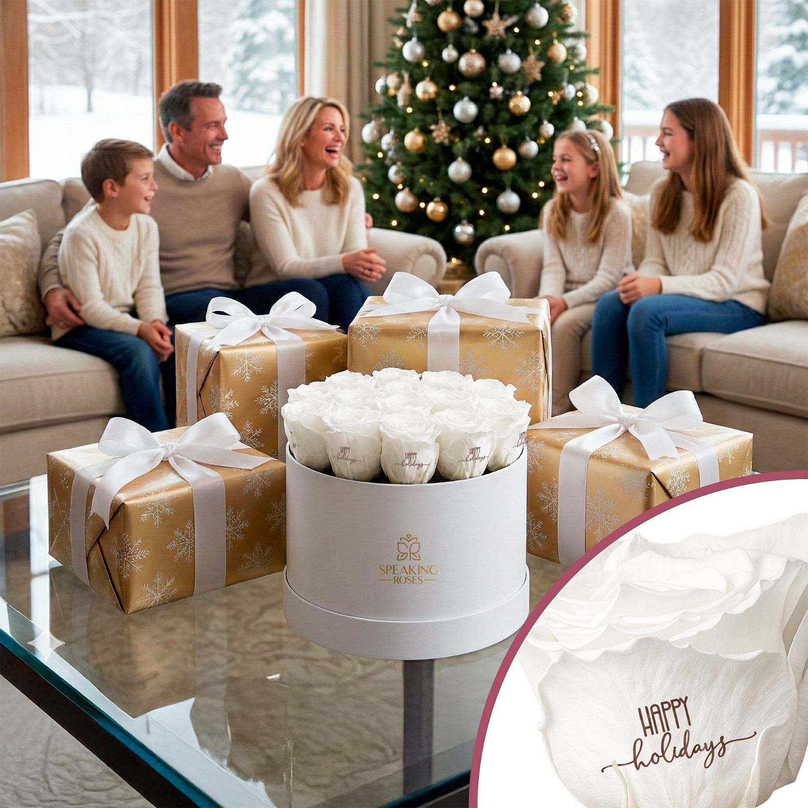 Speaking Roses Luxury Preserved Rose Arrangement | “Happy Holidays” Message