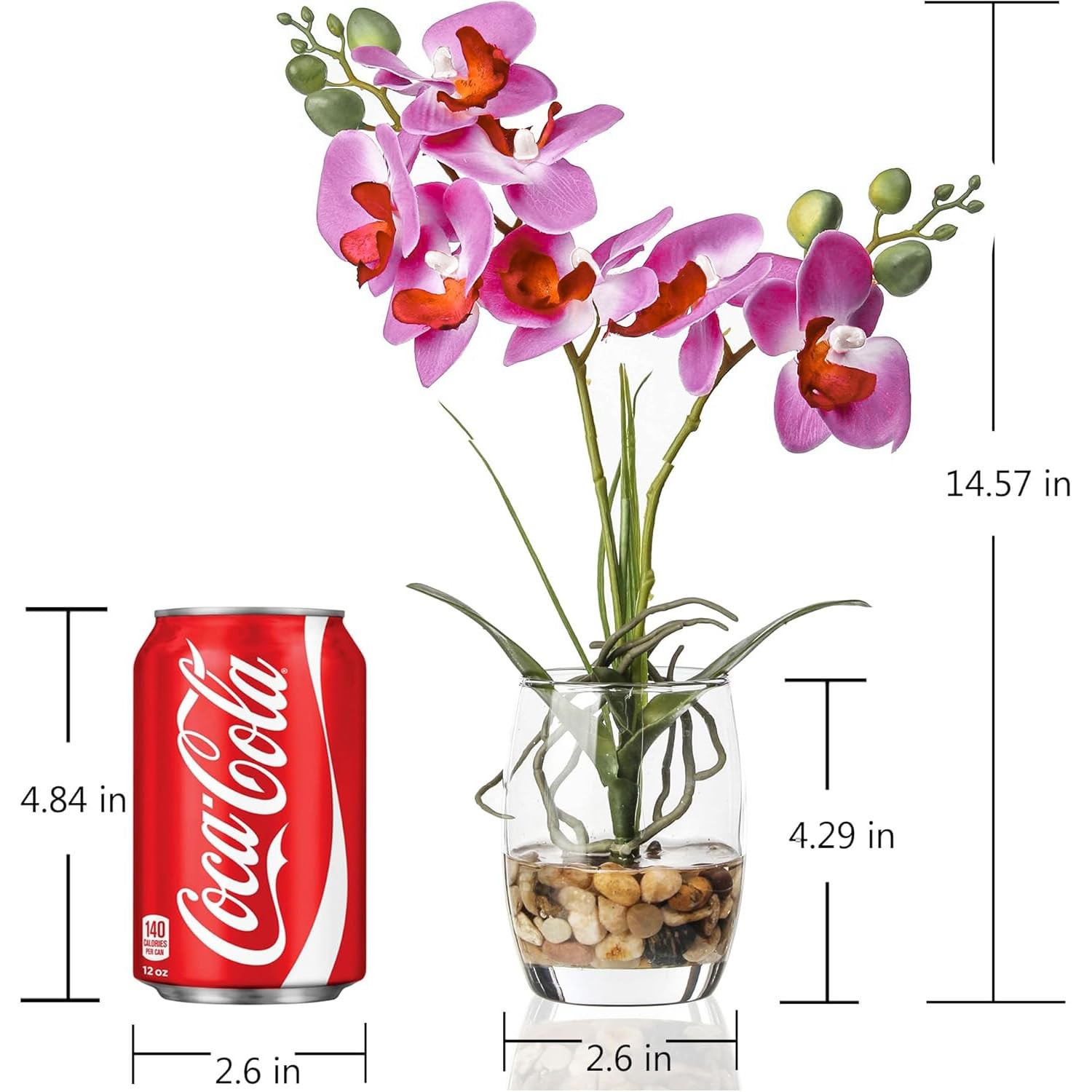 Artificial Purple Orchid in Glass Vase, Realistic Phalaenopsis Arrangement wi…