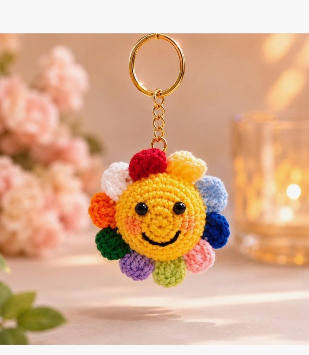 Handmade Crochet Sunflower Keychain for Women & Girls