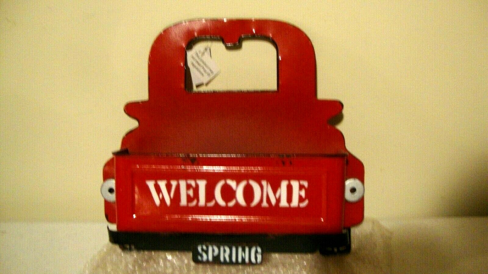 New Welcome Spring Red Truck metal wall pocket