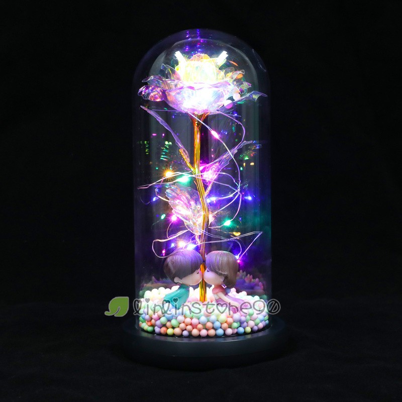 Valentine’s Day Enchanted Crystal Galaxy Rose Flower In Dome Glass LED Light