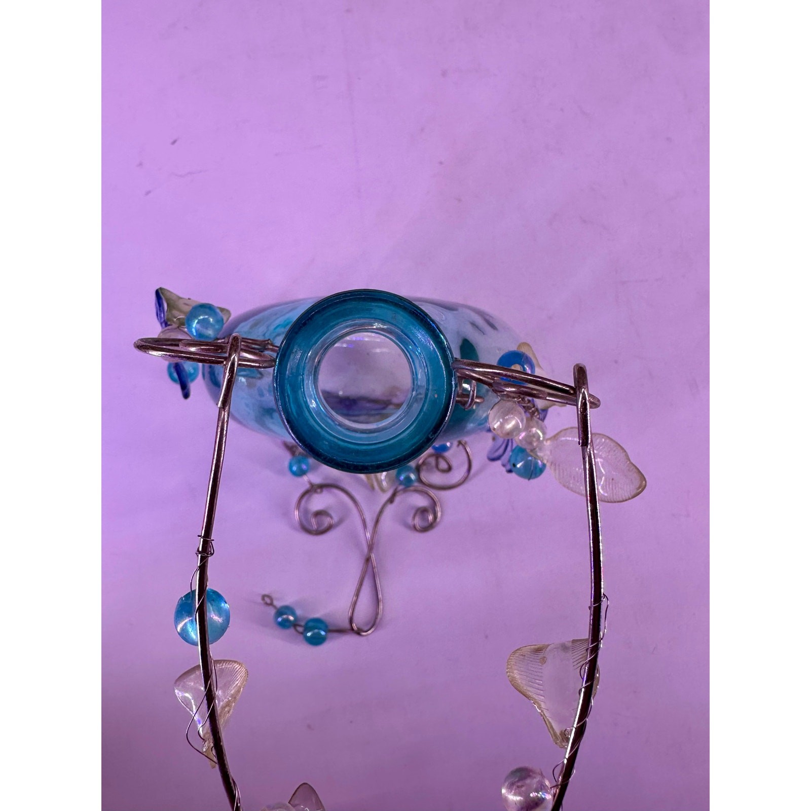 Vintage Blue Floral Glass Hanging Vase
