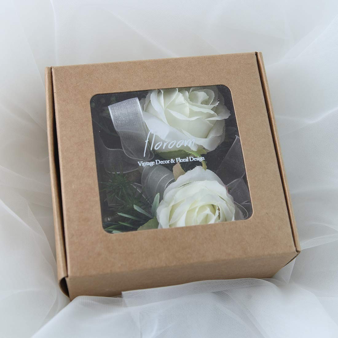 Ivory Rose Wrist Corsage and Boutonniere Set for Weddings and Proms