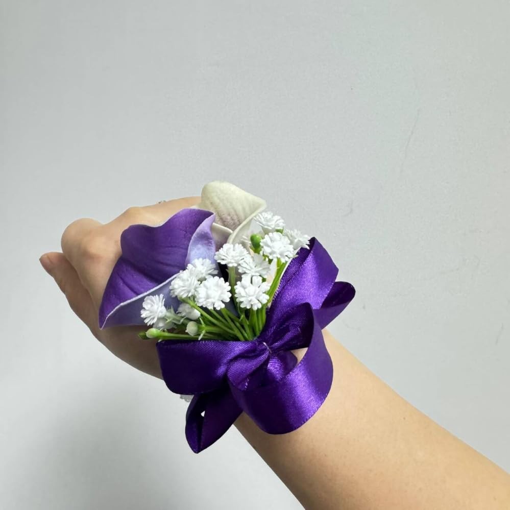 2 Set Purple Artificial Flower Calla Lily Flowers Corsage and Boutonniere for…