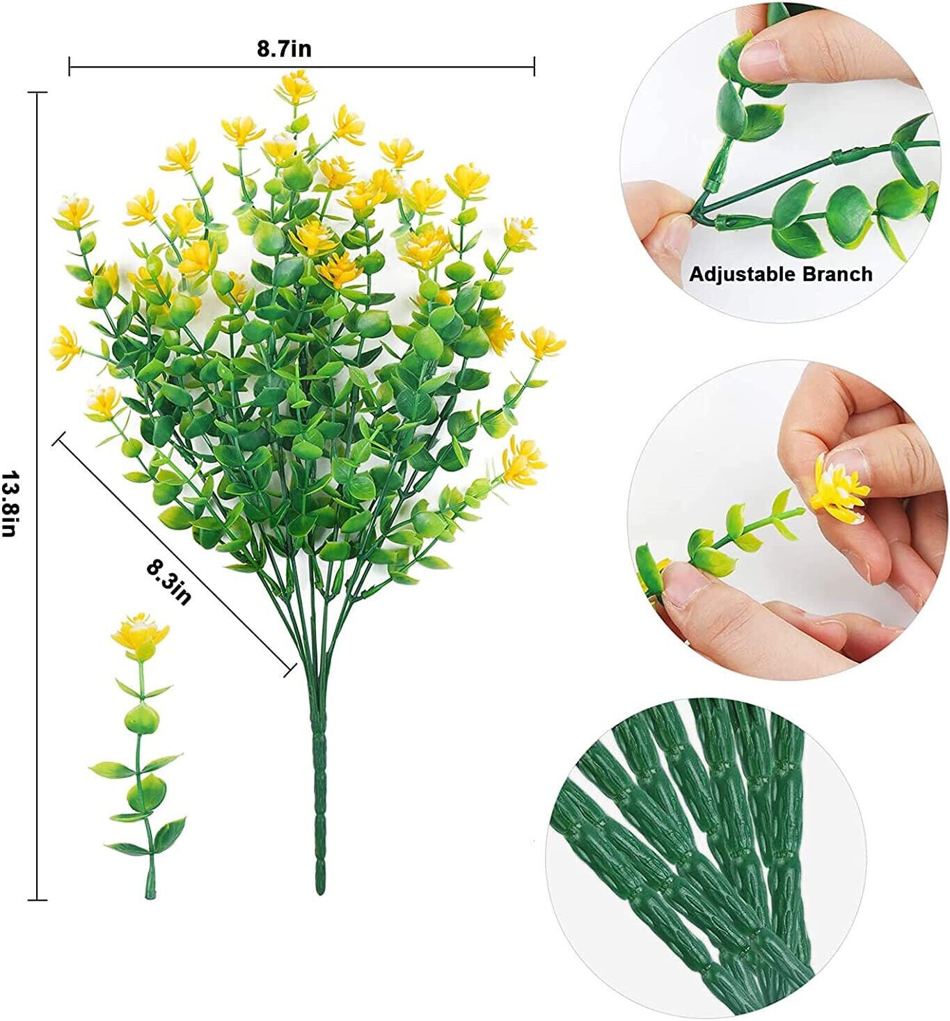 10 Bundles Faux Plastic Flowers UV Resistant Artificial Shrubs for Outdoor Decor