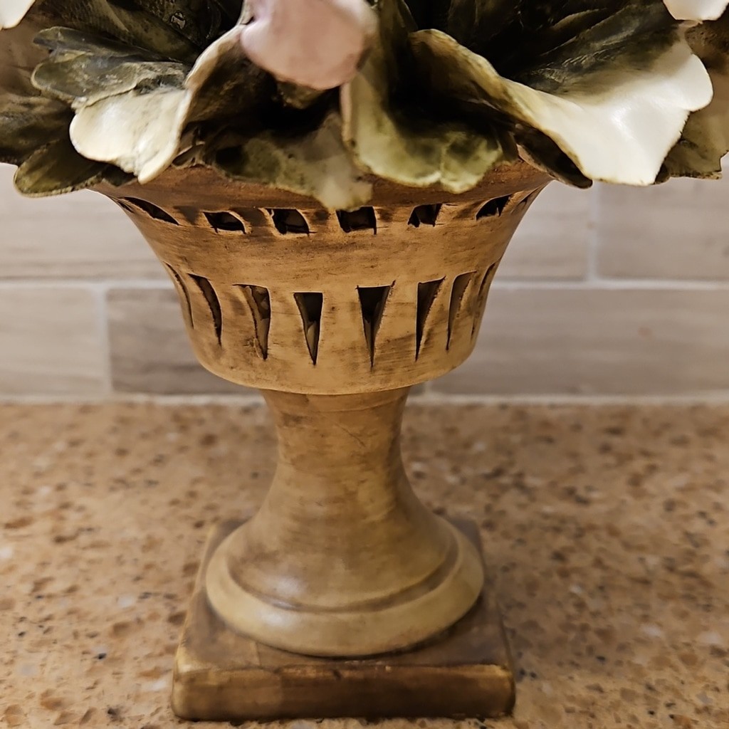 Italy Capodimonte Urn Flowers Centerpiece Vintage Large