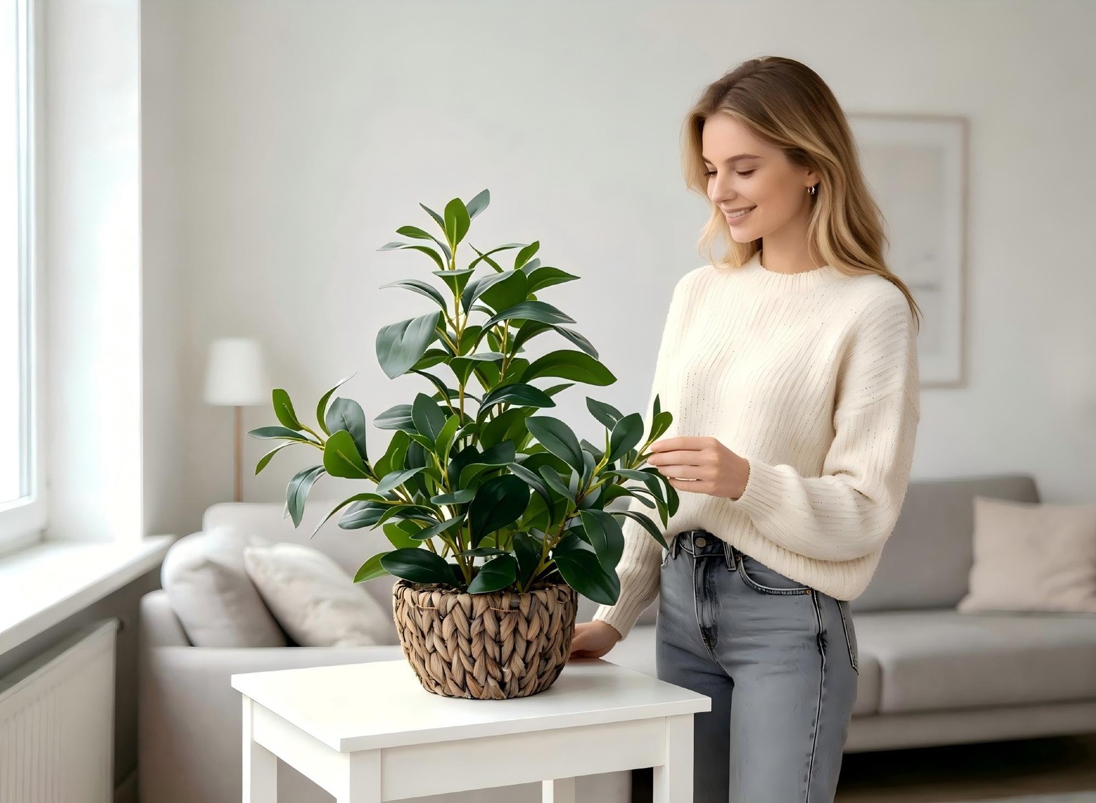 18.8 Inch Artificial Ficus Plant Indoor Faux Greenery Potted in Rattan Woven …