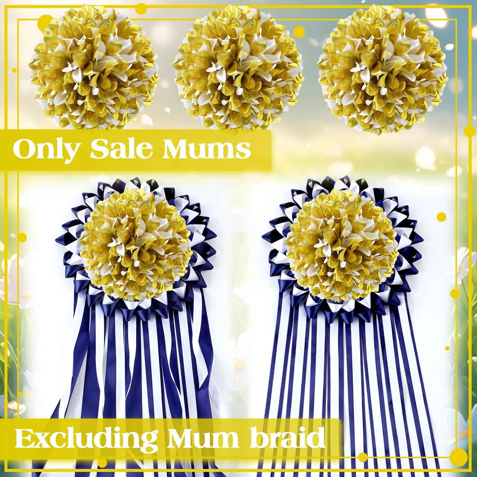 3 Pcs Gold and White Homecoming Mum Flowers 6.5″ Silk Homecoming Mum Supplies…