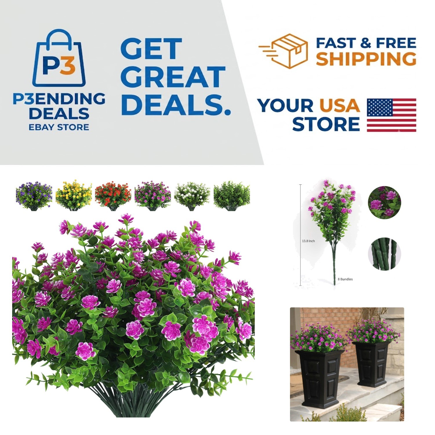 Stunning Fuchsia Artificial Plants – 8 Bundles for Indoor/Outdoor Wedding Decor