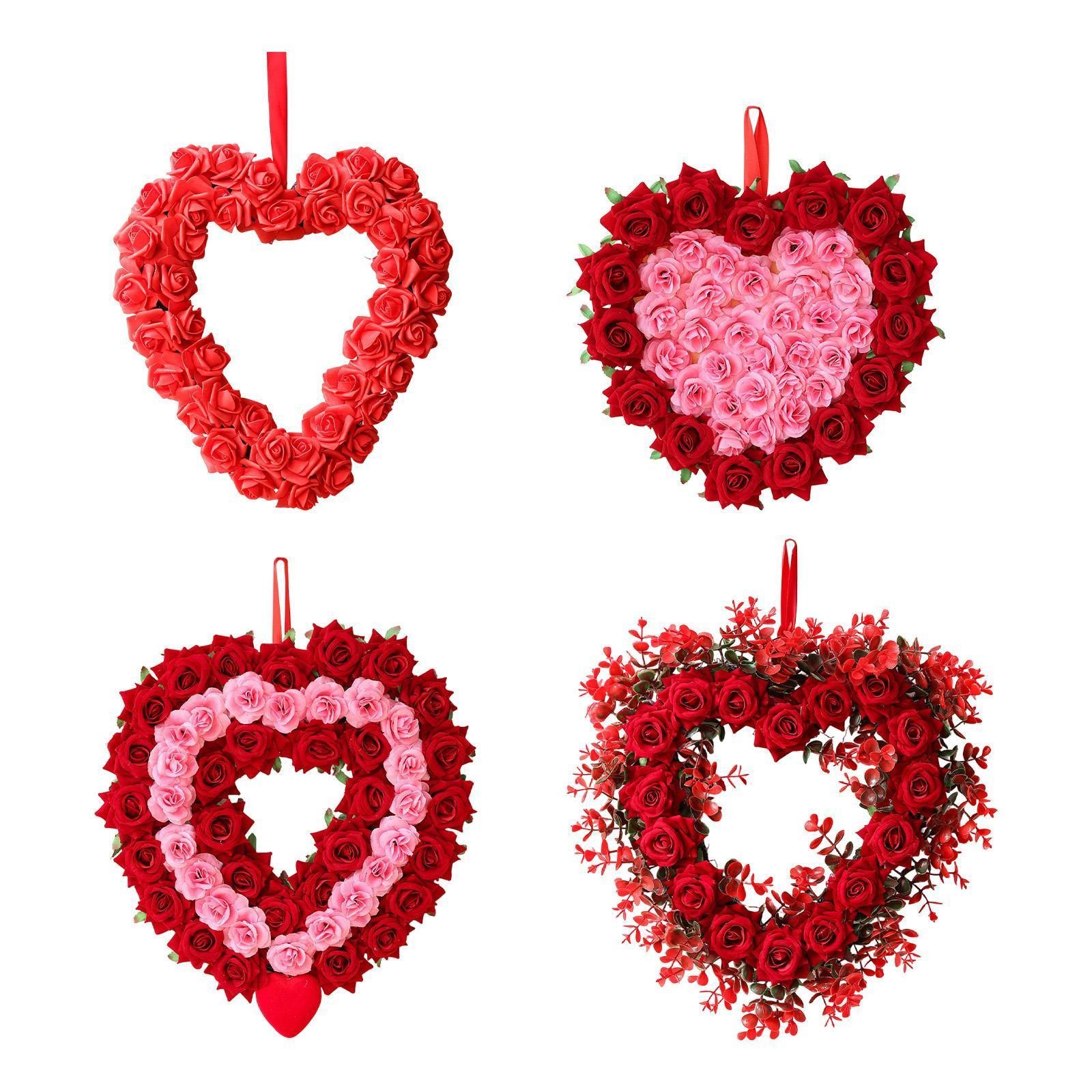 Valentines Day Hearts Wreath Living Room Anniversary Artificial Rose Flowers