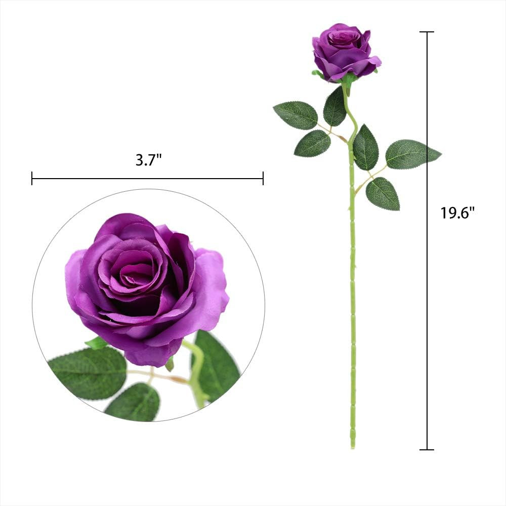 Artificial Silk Roses, 10Pcs Lifelike Fake Rose Bouquet, Purple Faux Flowers for