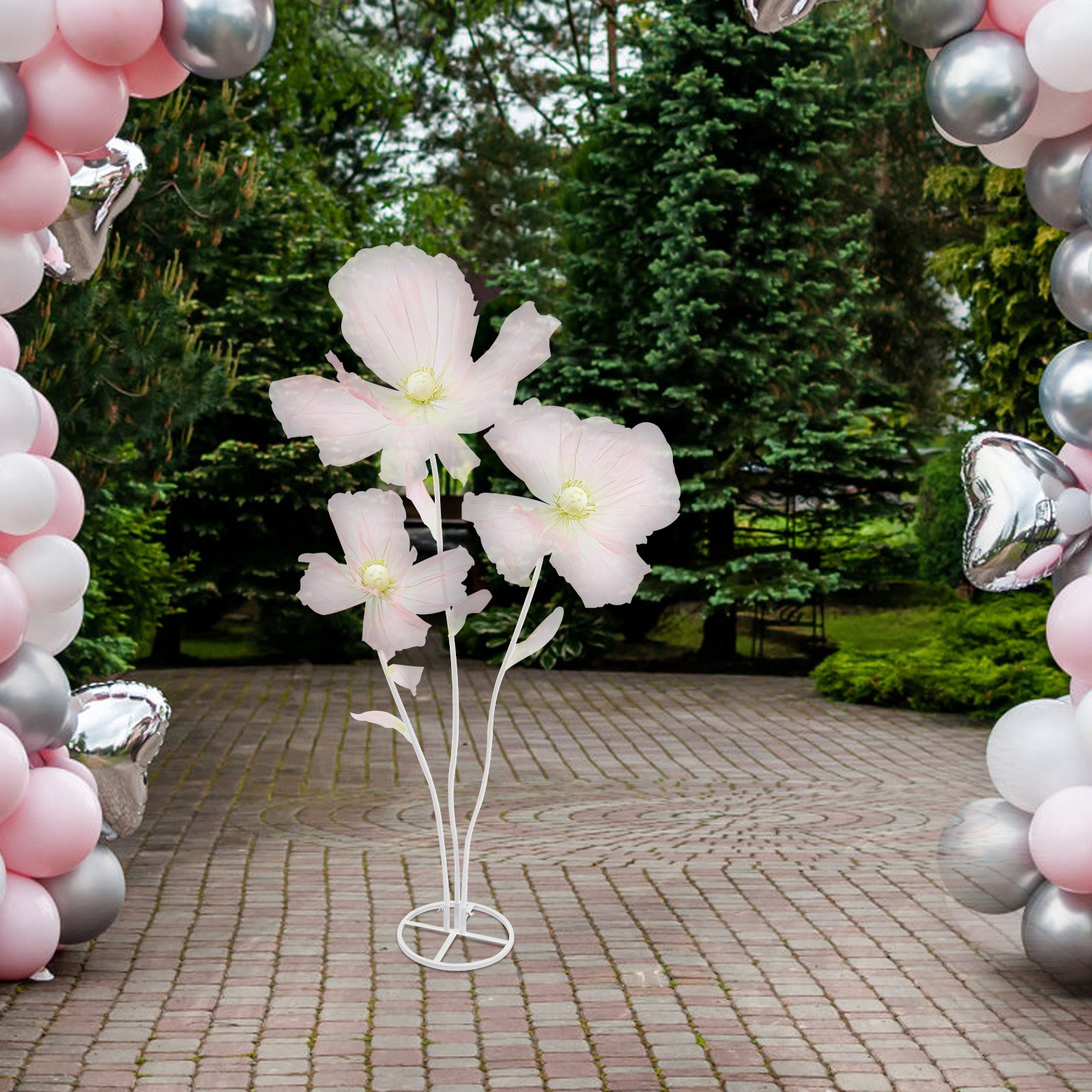 6.2FT Giant Artificial Flower Decor W/stand 3-head Fake Flower For Wedding Party