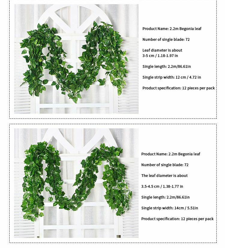 12pcs Artificial Plant Green Leaf Garden Wall Hanging Leaves Outdoor Decoration