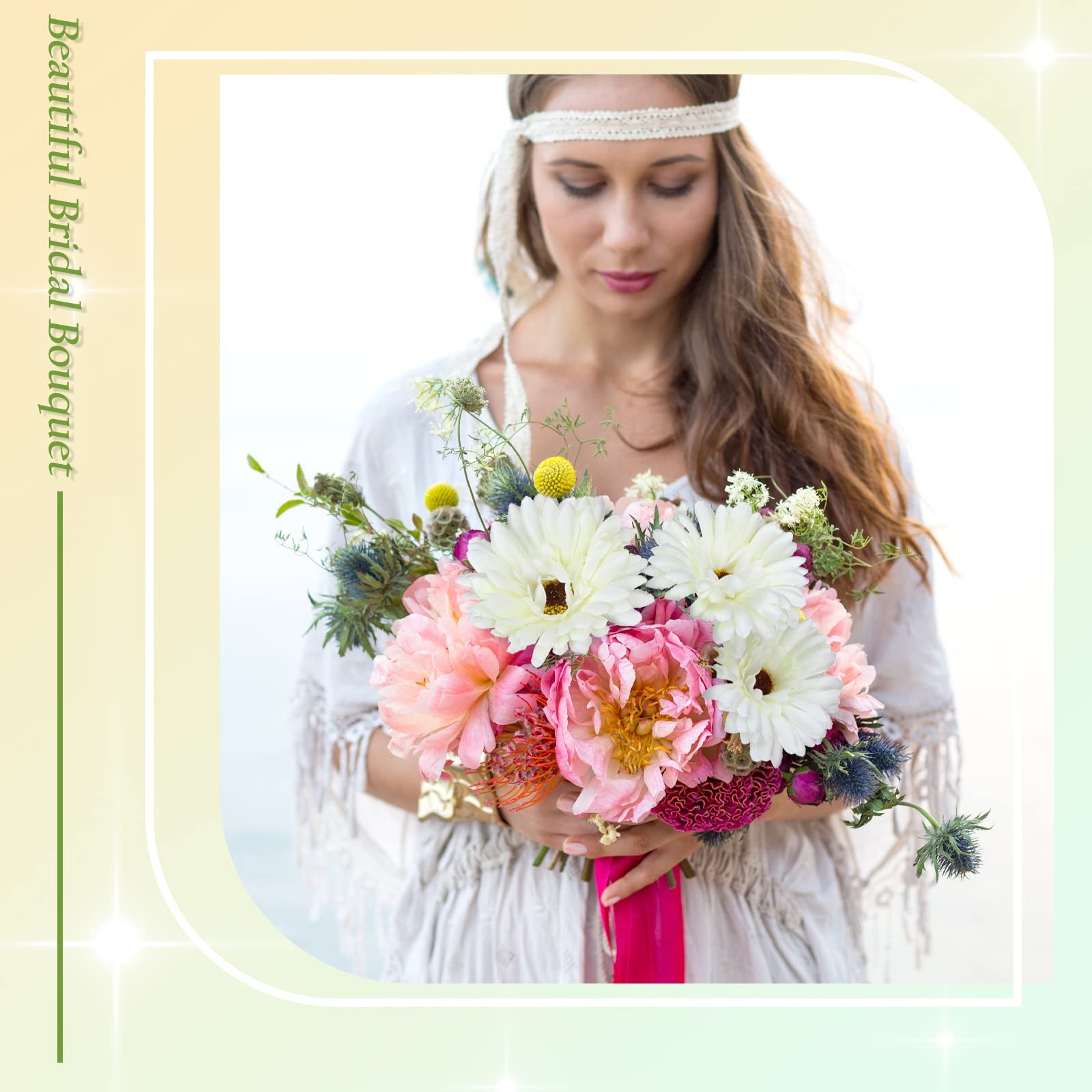21 Pcs Artificial Gerbera Daisy Faux Gerbera Daisy with Stems Boho White Flow…