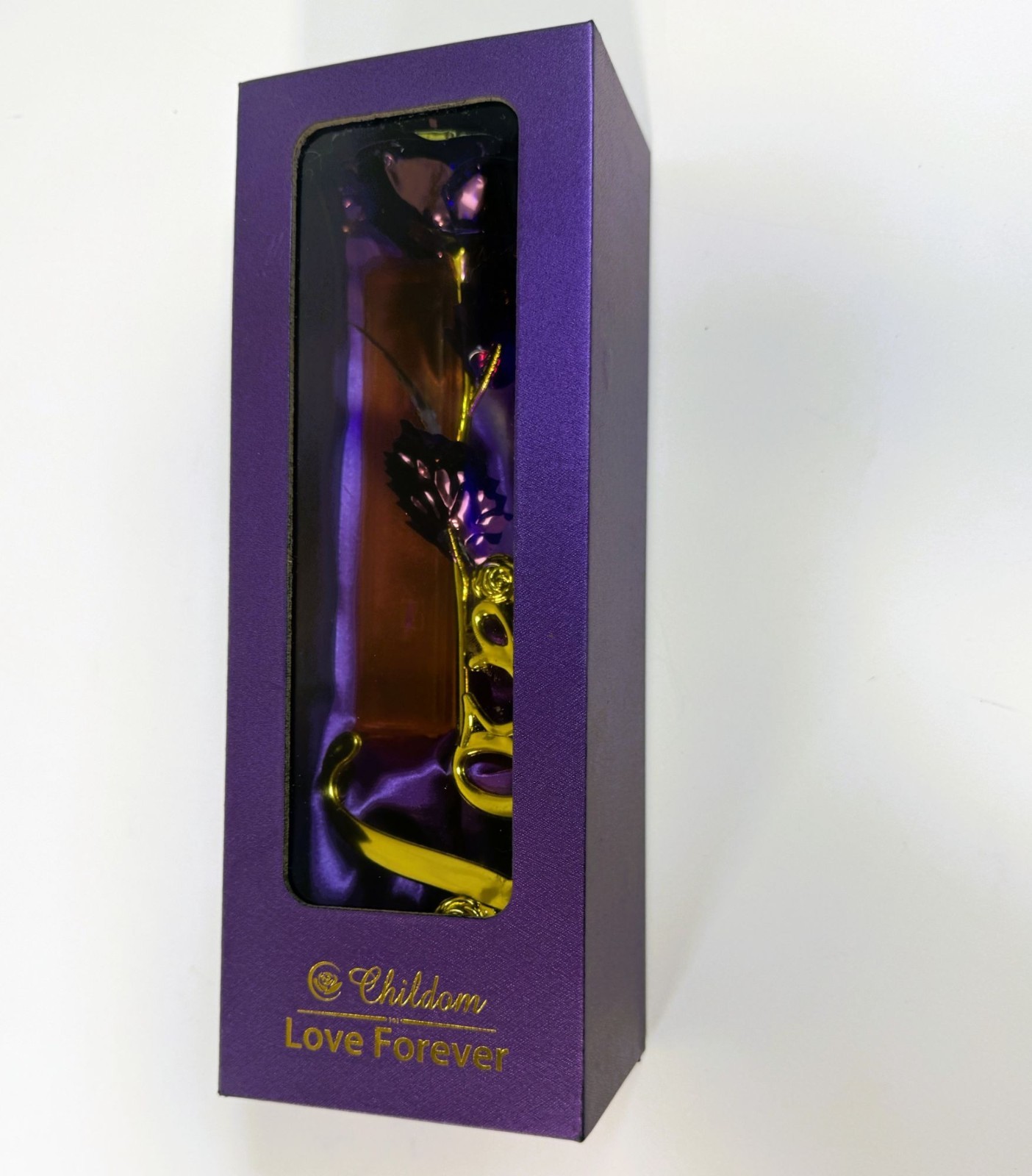 Purple Gold Dipped Rose Forever Flower Love Gift Display New In Box