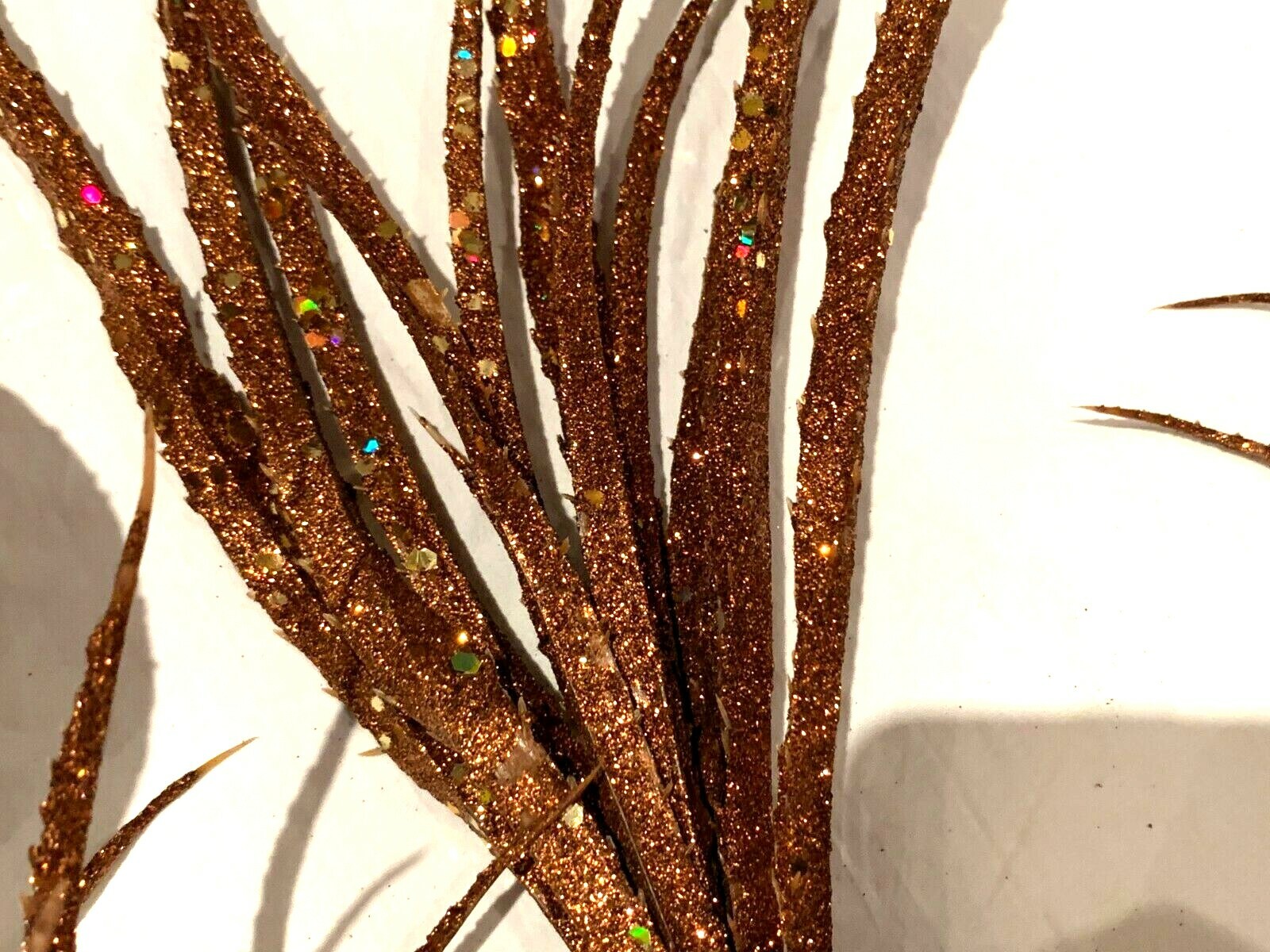 Bronze Gold Swag 2 Orbs 3 Feather Floral Picks Balls Sparkle Holiday Decorating