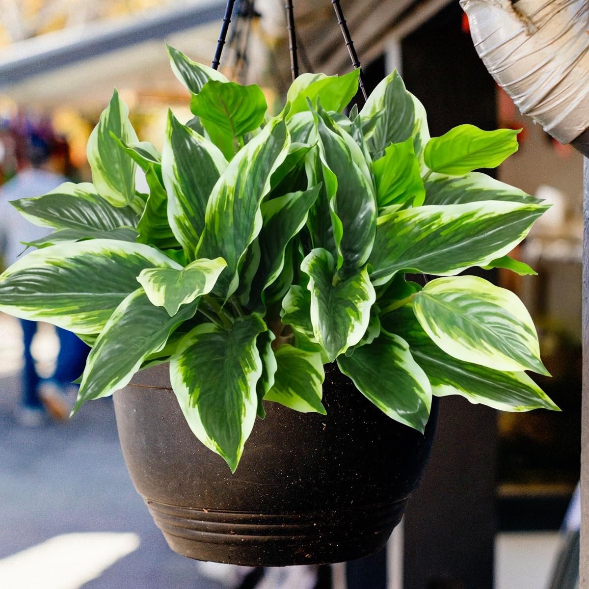 12PCS Artificial Tropical Green Plants – 15.75″ Fake Hostas Outdoor Artificial