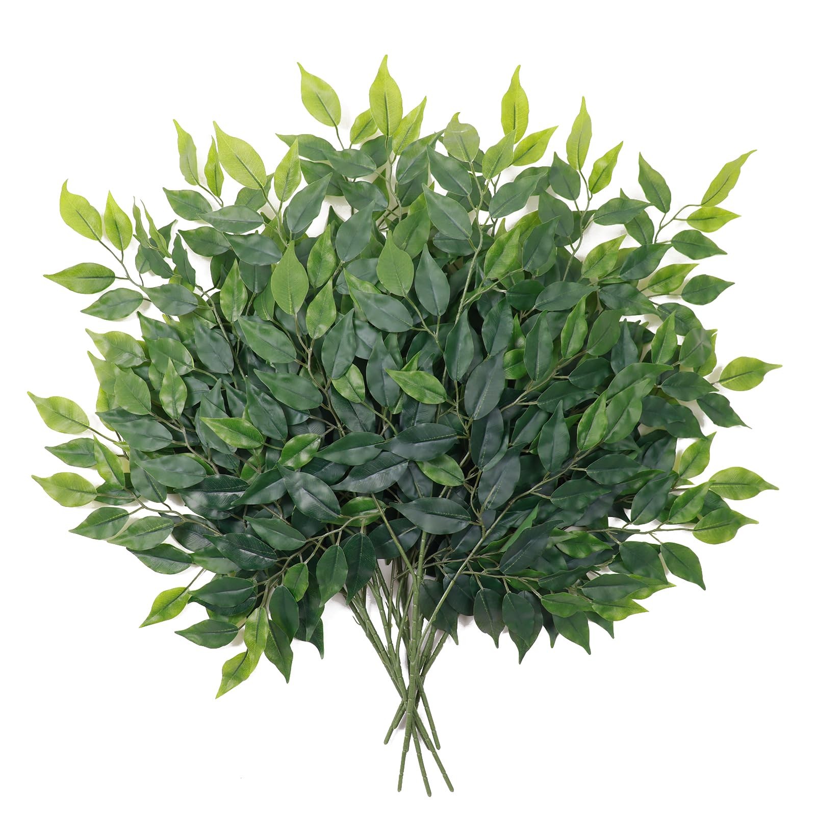 12pcs Artificial Greenery Stems Silk Green Leaves Fake 23in Ficus Garland Spr…