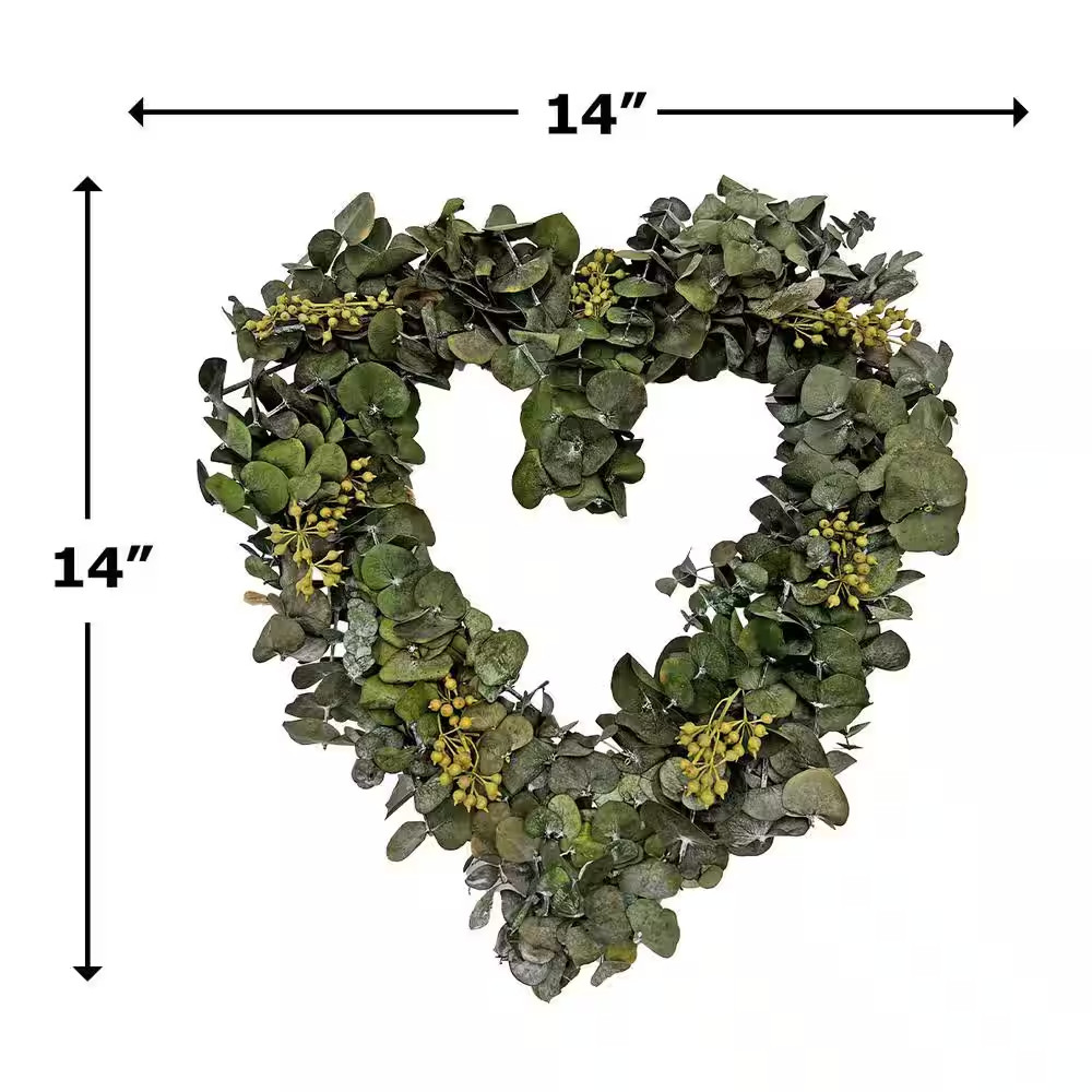 14 In. Non Artificial Preserved Eucalyptus Leaves Heart Shape Wreath