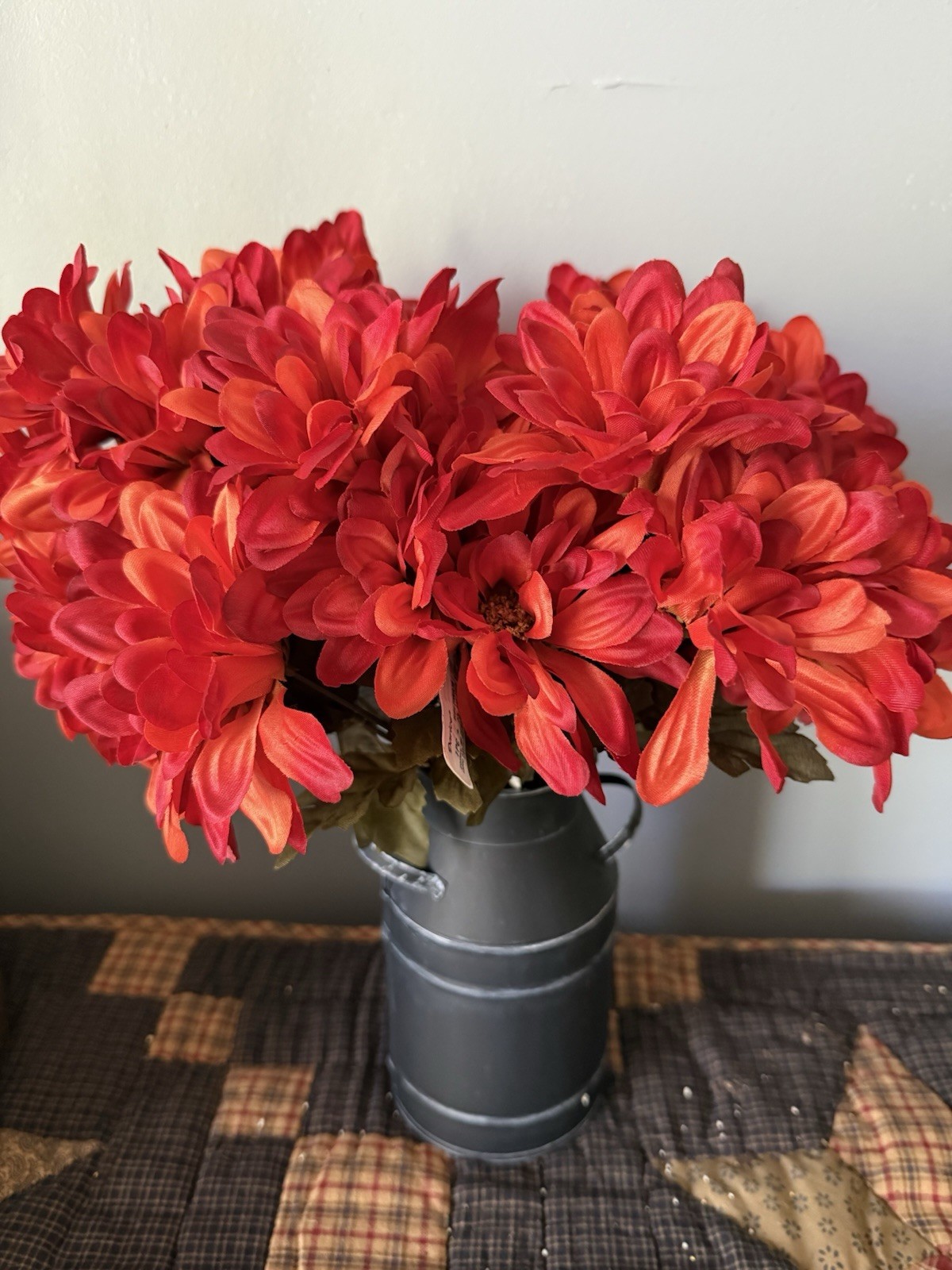 Artificial Orange Zinnia Bush Flower Stems Bundle – Lot of 6 Faux Floral Stems