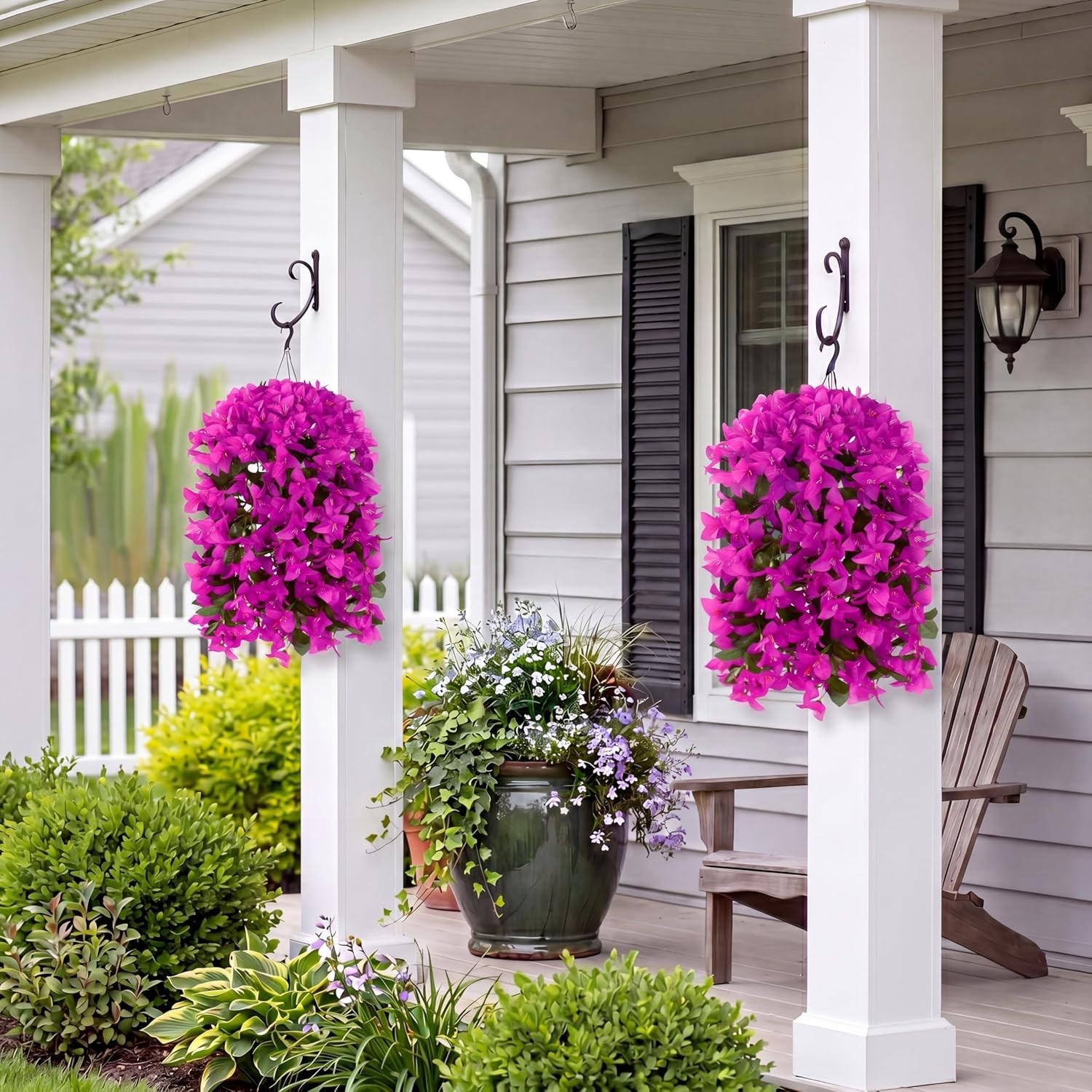 Fuchsia Faux Bougainvillea Hanging Plants – Durable Silk Decor for Outdoors