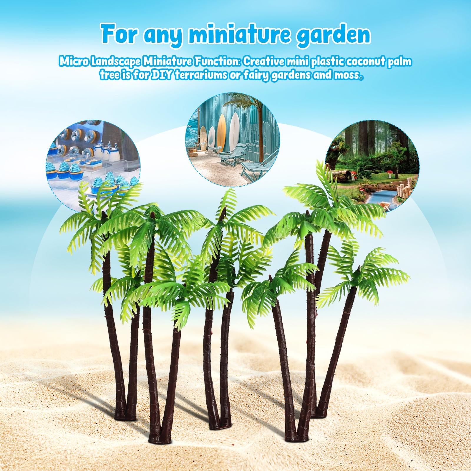 5pcs Mini Palm Tree Figurines – Green Artificial Coconut Tree Plastic Fake Pa…