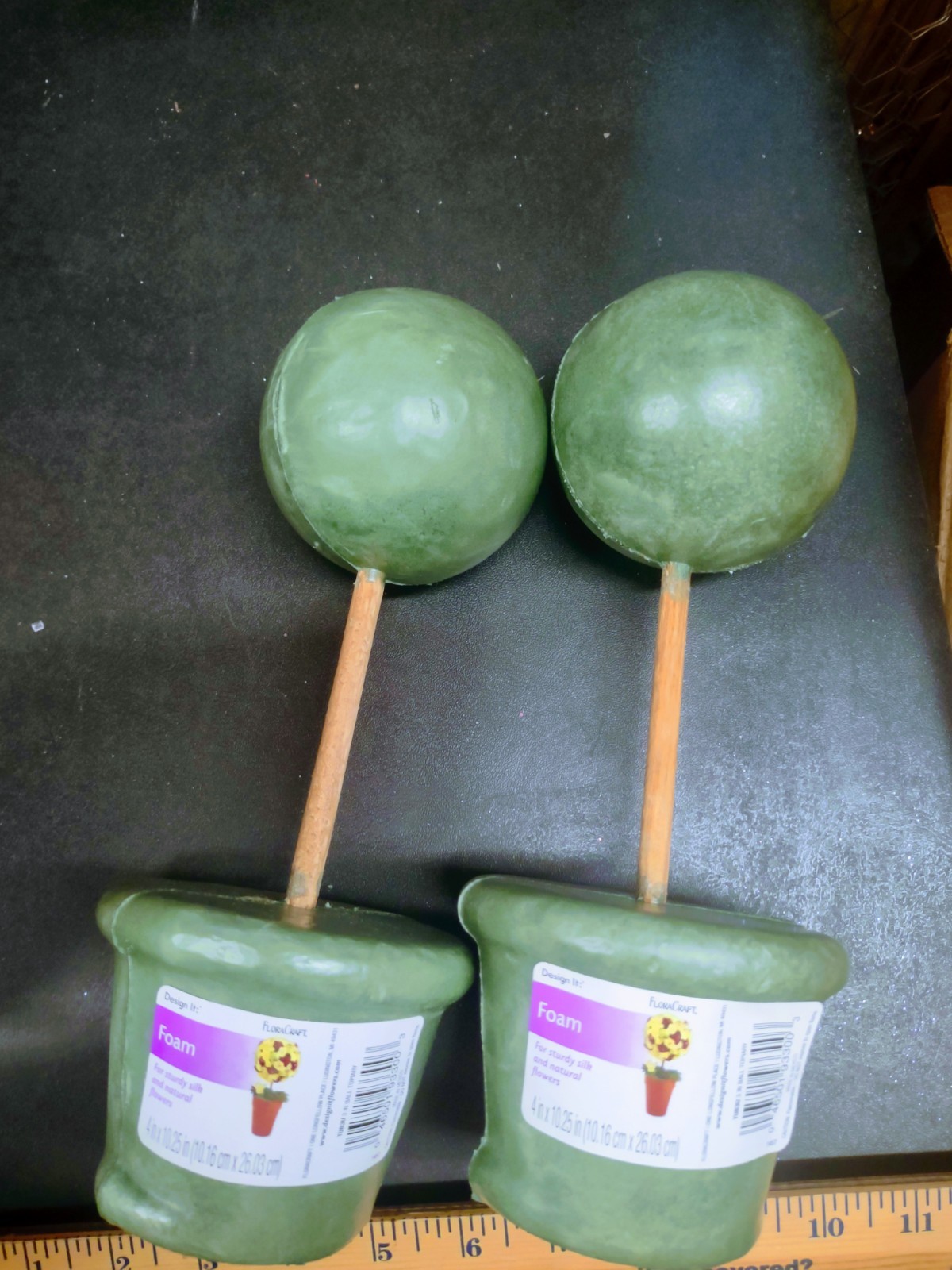 Set of 2: Tabletop Topiary Form 10.25″ Green Foam Topiaries, 3″ Urethane Ball