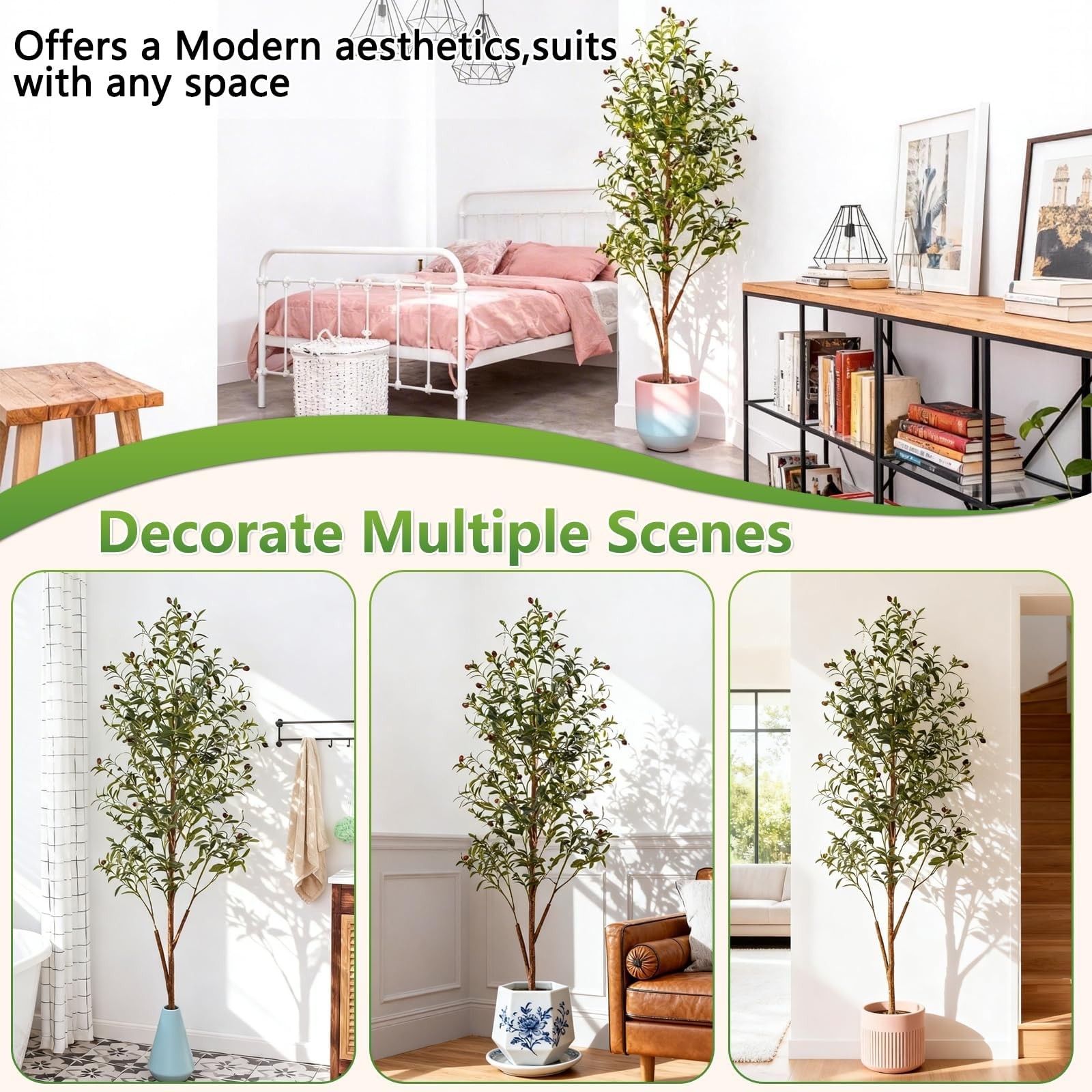 6Ft Artificial Olive Tree with Moss & Basket – Indoor Tall Faux Olive Tree in…