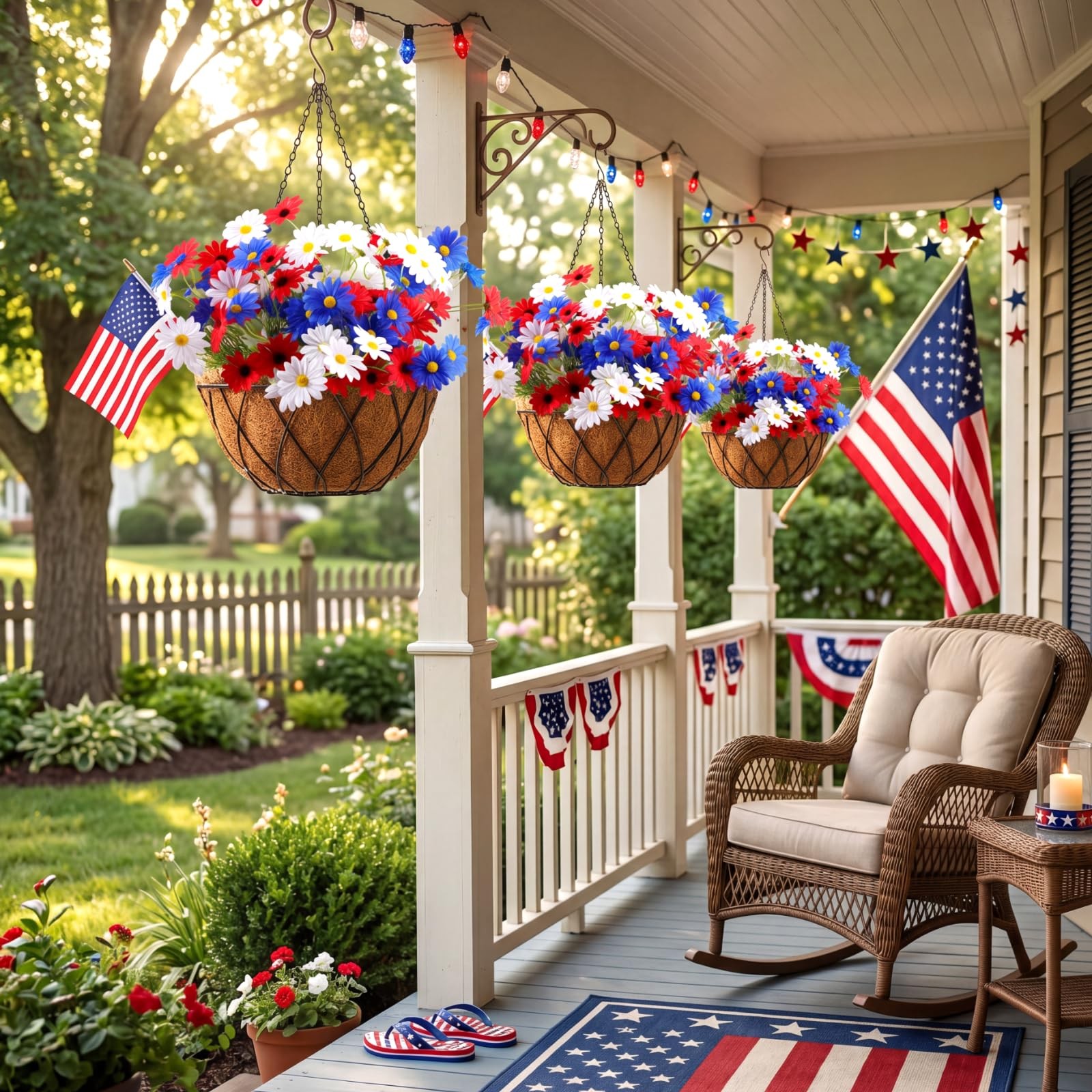 24 Pcs 4th of July Artificial Flowers Red Blue White Daisy Patriotic Decorati…