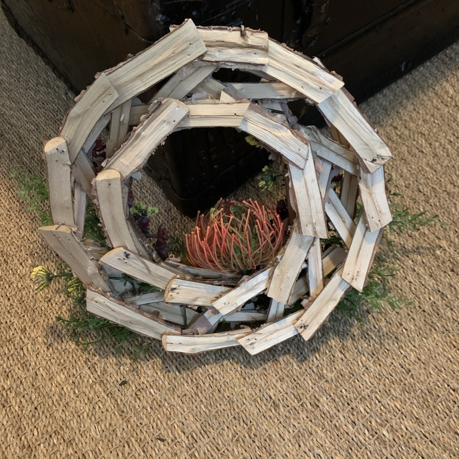 Handcrafted Cut And Created Branch Circle Wood Faux Floral Wall Decor