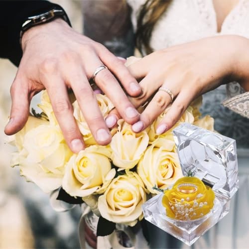 Preserved Rose Real Fresh Rose in Mini Clear Ring Box, Eternal Flower Yellow