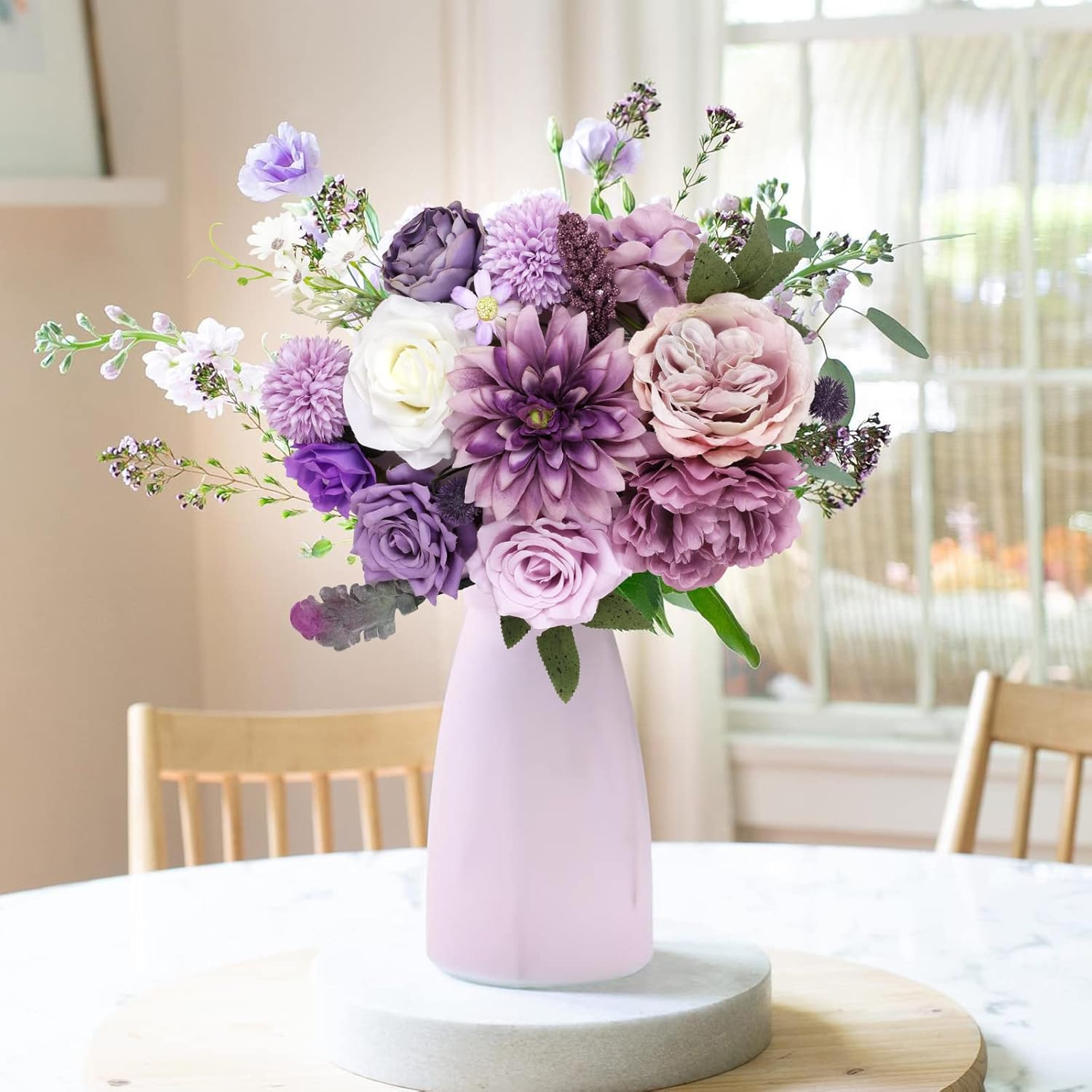 Artificial Purple Flowers Combo Silk Mix Peony Rose Hydrangea Fake Flowers W/Ste